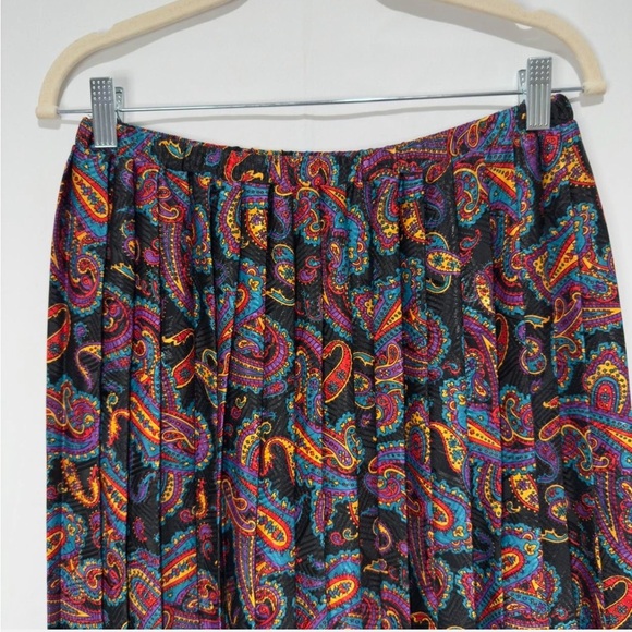 Vintage Boutique 80s Paisley Pleated Midi Skirt NWT, Fall Retro Boho Party Look - Picture 5 of 8